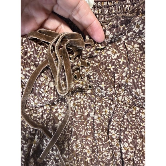 Women's Brown Floral Blouse Size Small Collabo By Privy - Picture 4 of 12